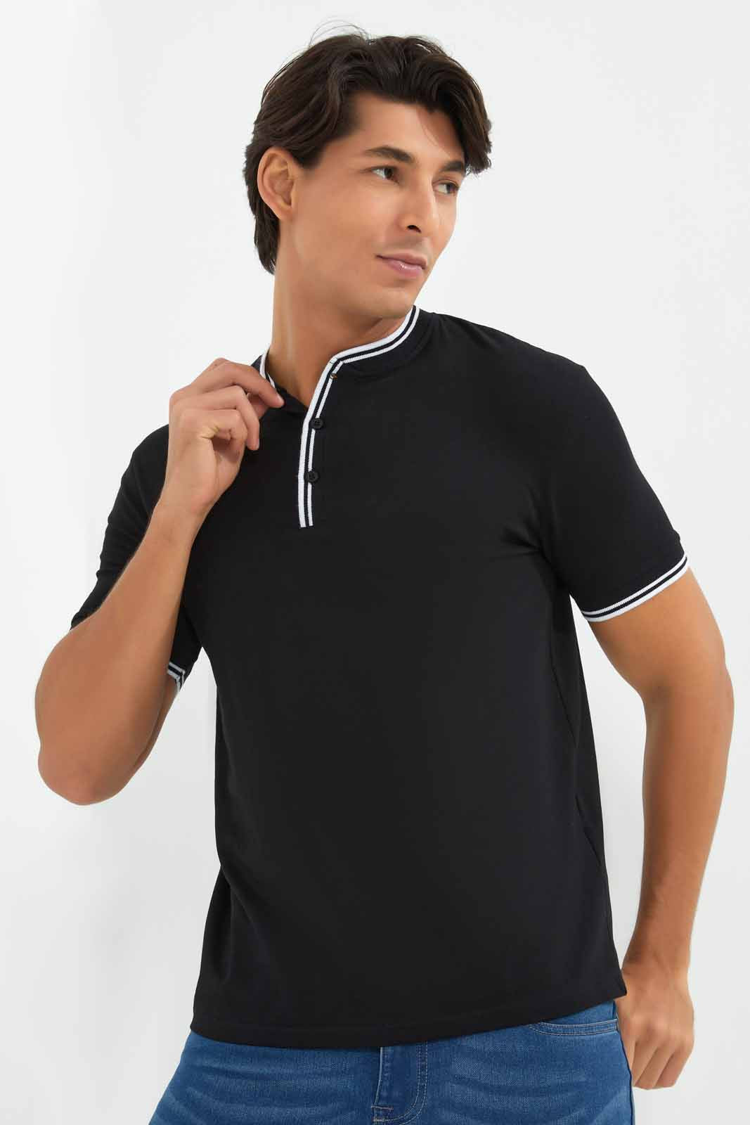 Redtag-Black-Henley-T-Shirt-Category:T-Shirts,-Colour:Black,-Deals:New-In,-Filter:Men's-Clothing,-Men-T-Shirts,-New-In-Men-APL,-Non-Sale,-Section:Men,-W22A-Men's-