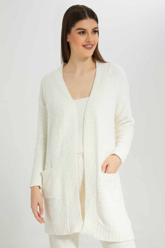 Women Ivory Shearling Long Cardigan