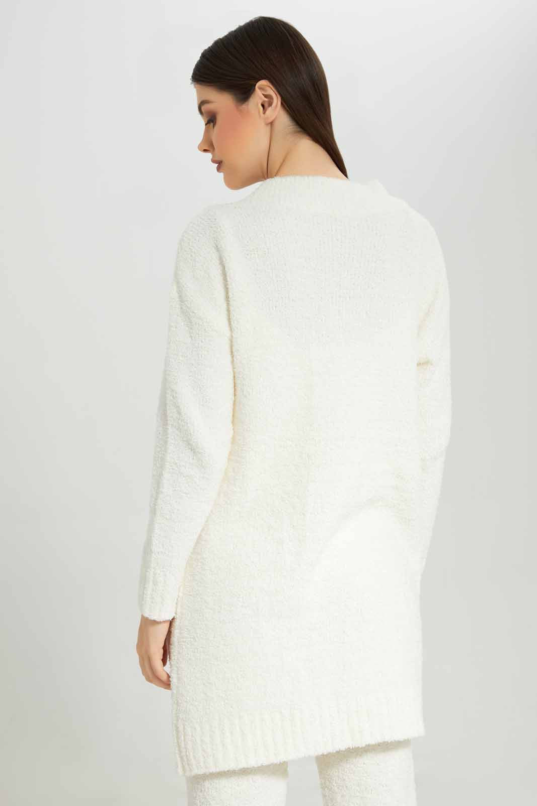 Women Ivory Shearling Long Cardigan