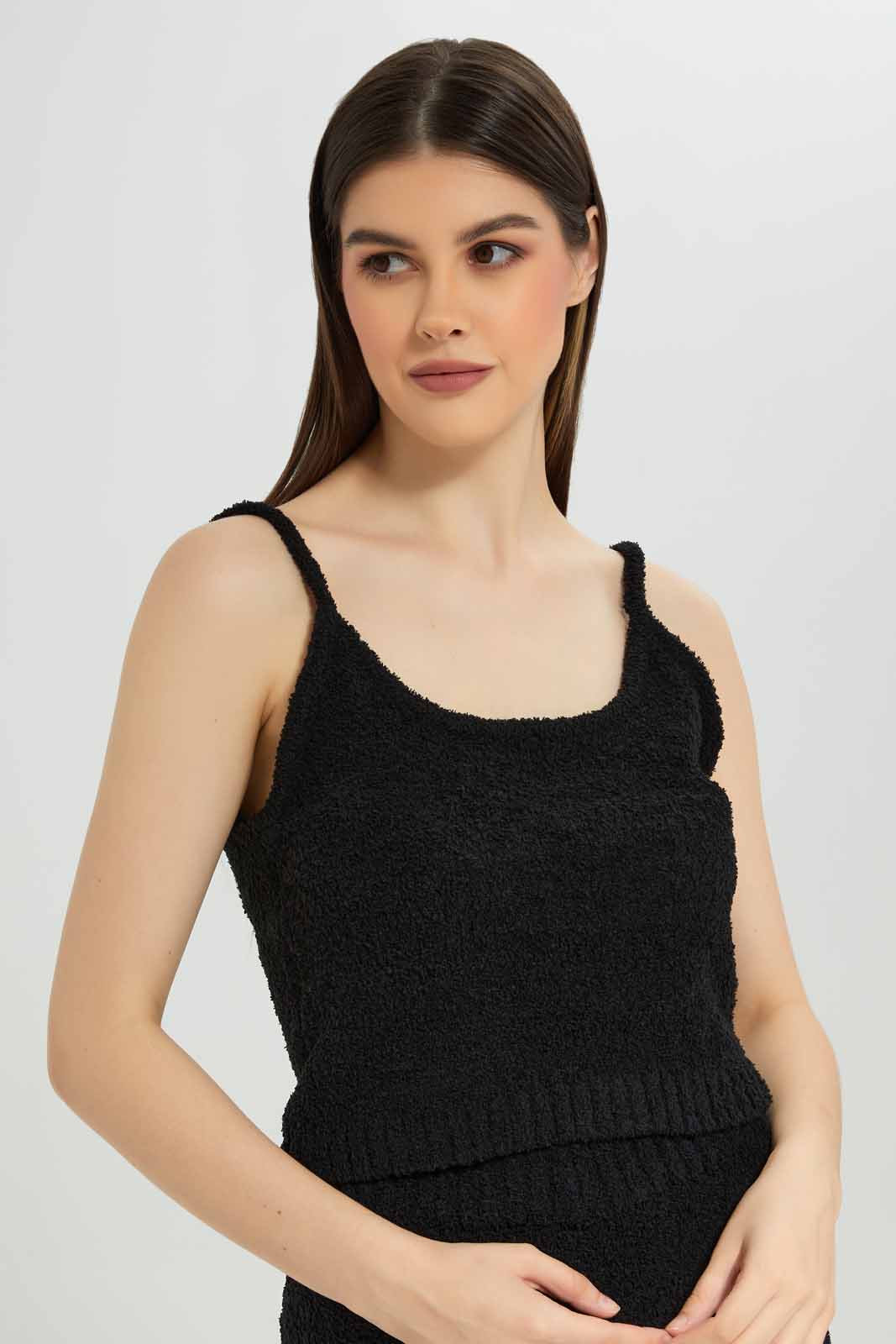 Women Black Shearling Cozy Lounge Vest