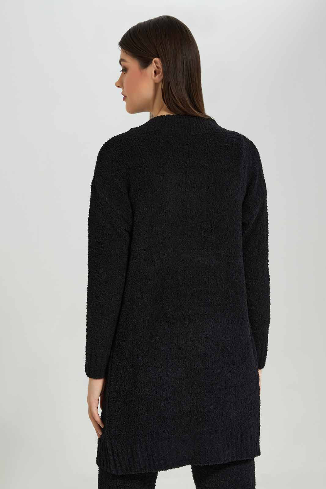 Women Black Shearling Long Cardigan