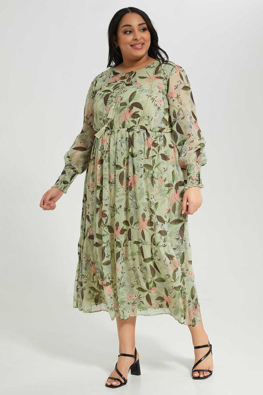 Women Plus Size Floral Tiered Dress