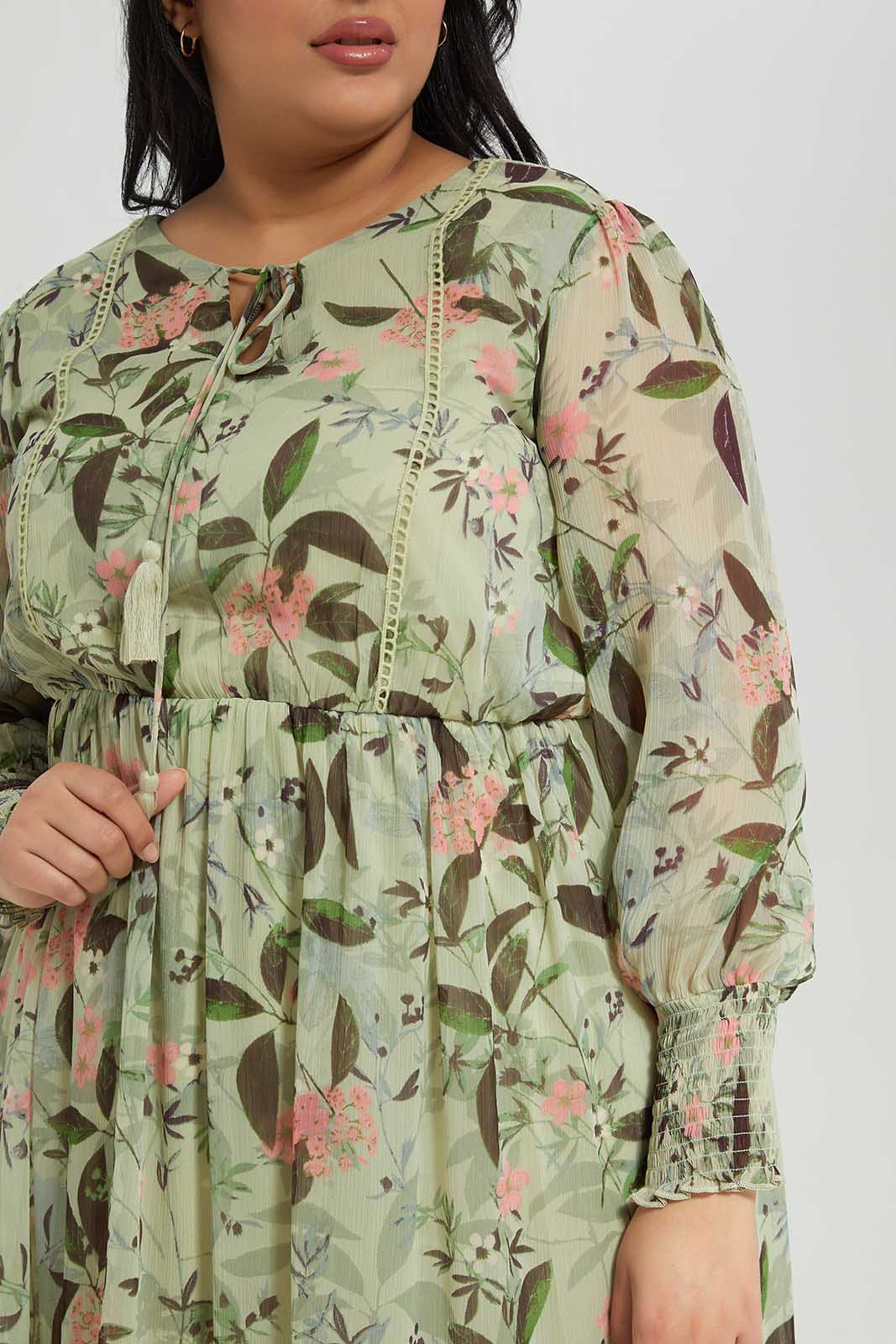 Women Plus Size Floral Tiered Dress
