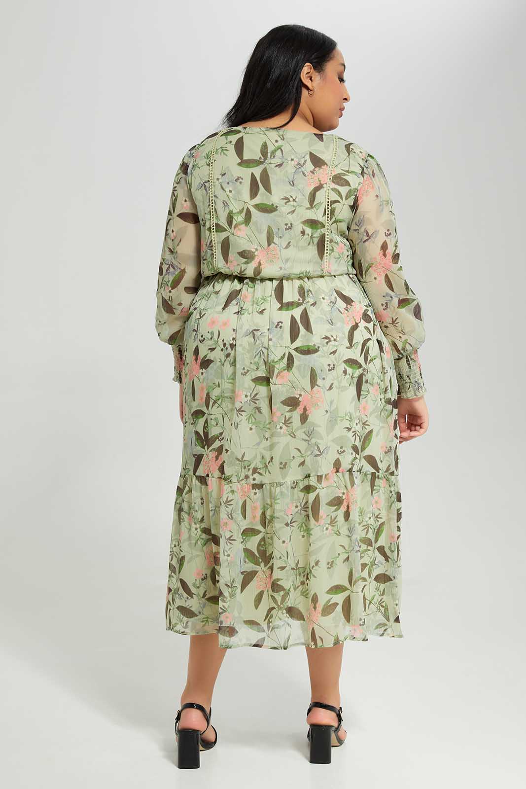 Women Plus Size Floral Tiered Dress