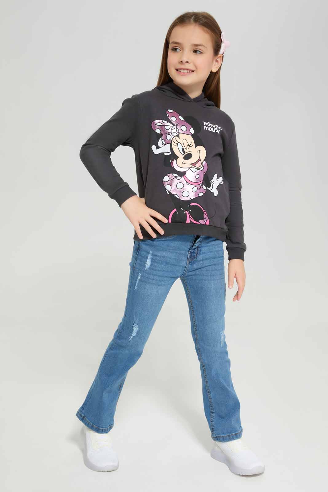 Redtag-MID--GREY-LICENSE-ACTIVE-TOP--MINNIE-Category:Sweatshirts,-Colour:Grey,-Deals:New-In,-Filter:Girls-(2-to-8-Yrs),-GIR-Sweatshirts,-New-In-GIR-APL,-Non-Sale,-Section:Girls-(0-to-14Yrs),-W22B-Girls-2 to 8 Years