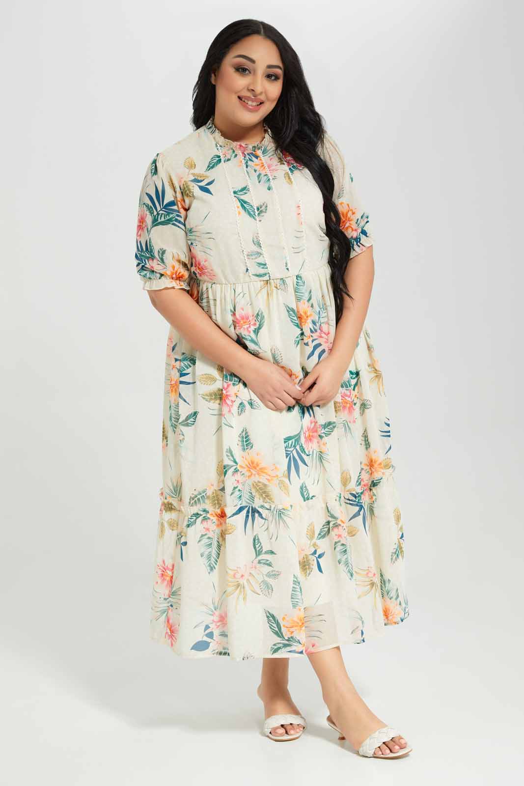 Redtag-Printed-Tiered-Dress-Lined-Category:Dresses,-Colour:Assorted,-Deals:New-In,-Filter:Plus-Size,-LDP-Dresses,-New-In-LDP-APL,-Non-Sale,-Section:Women,-W22A-Women's-