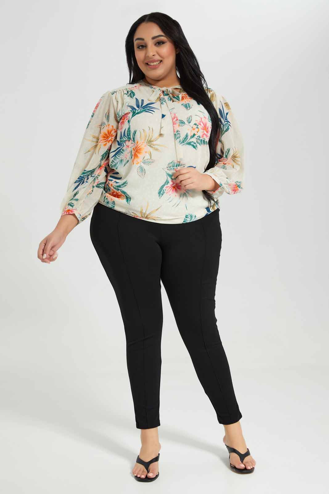 Redtag-Printed-Tie-Neck-Blouse-Category:Blouses,-Colour:Assorted,-Deals:New-In,-Filter:Plus-Size,-LDP-Blouses,-New-In-LDP-APL,-Non-Sale,-Section:Women,-W22A-Women's-