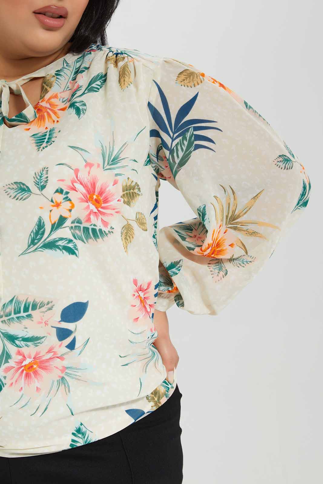 Redtag-Printed-Tie-Neck-Blouse-Category:Blouses,-Colour:Assorted,-Deals:New-In,-Filter:Plus-Size,-LDP-Blouses,-New-In-LDP-APL,-Non-Sale,-Section:Women,-W22A-Women's-