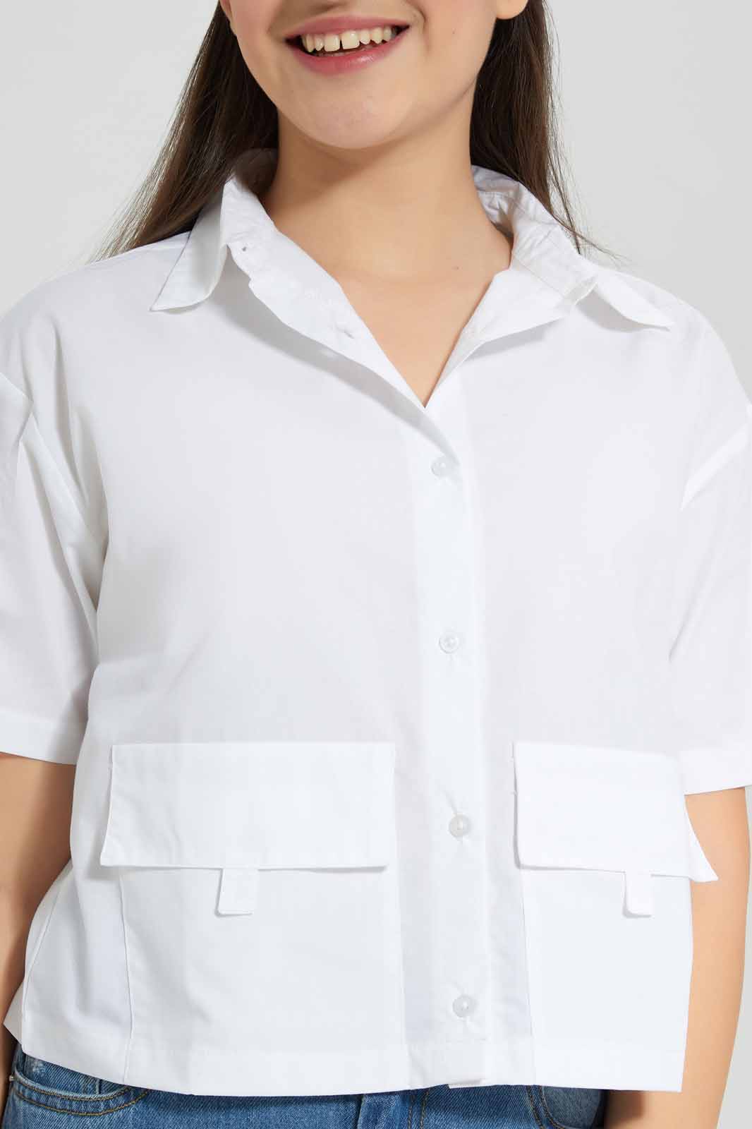 Redtag-White-Crop-Shirt-Category:Blouses,-Colour:White,-Deals:New-In,-Filter:Senior-Girls-(8-to-14-Yrs),-GSR-Blouses,-New-In-GSR-APL,-Non-Sale,-Section:Girls-(0-to-14Yrs),-W22A-Senior-Girls-9 to 14 Years
