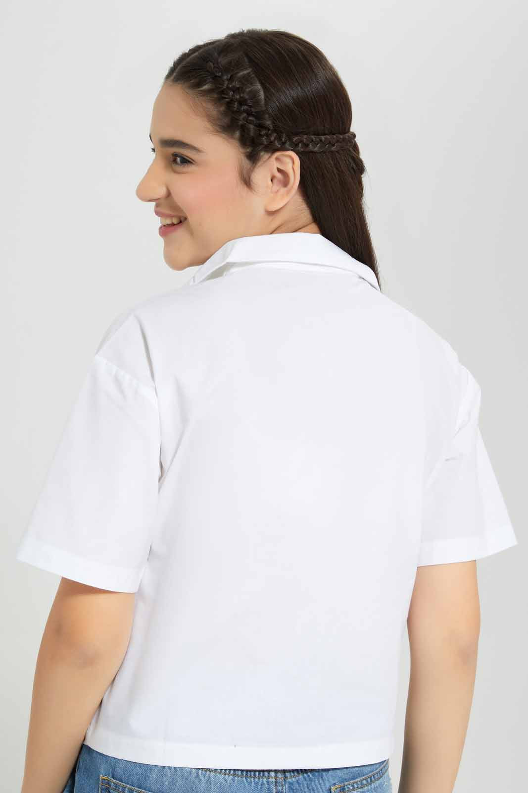 Redtag-White-Crop-Shirt-Category:Blouses,-Colour:White,-Deals:New-In,-Filter:Senior-Girls-(8-to-14-Yrs),-GSR-Blouses,-New-In-GSR-APL,-Non-Sale,-Section:Girls-(0-to-14Yrs),-W22A-Senior-Girls-9 to 14 Years