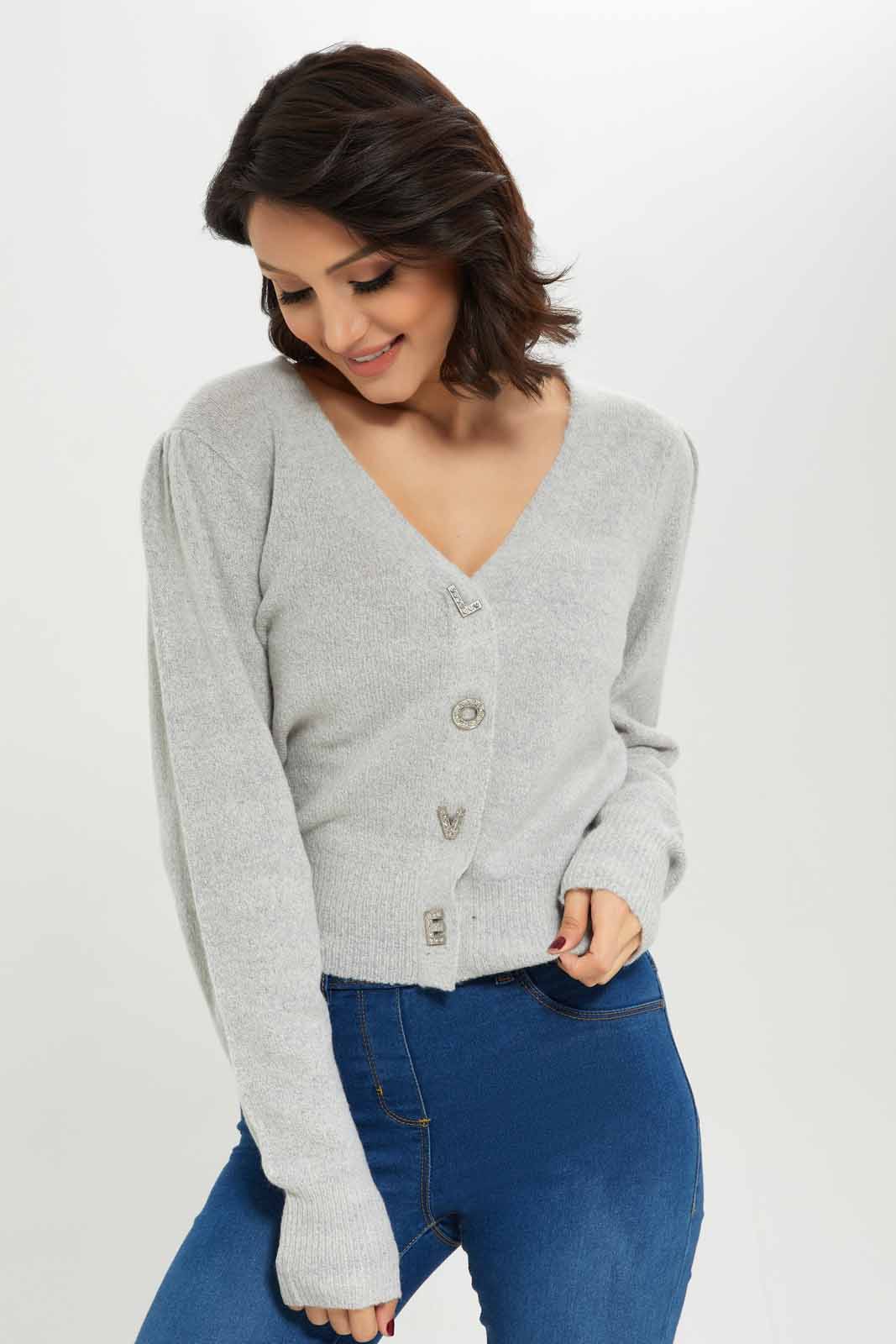 Redtag-Grey-Love-Detailed-Button-Front-Cardigan-Category:Cardigans,-Colour:Grey,-Deals:New-In,-Dept:Ladieswear,-Filter:Women's-Clothing,-New-In-Women-APL,-Non-Sale,-Section:Women,-W22B,-Women-Cardigans-Women's-