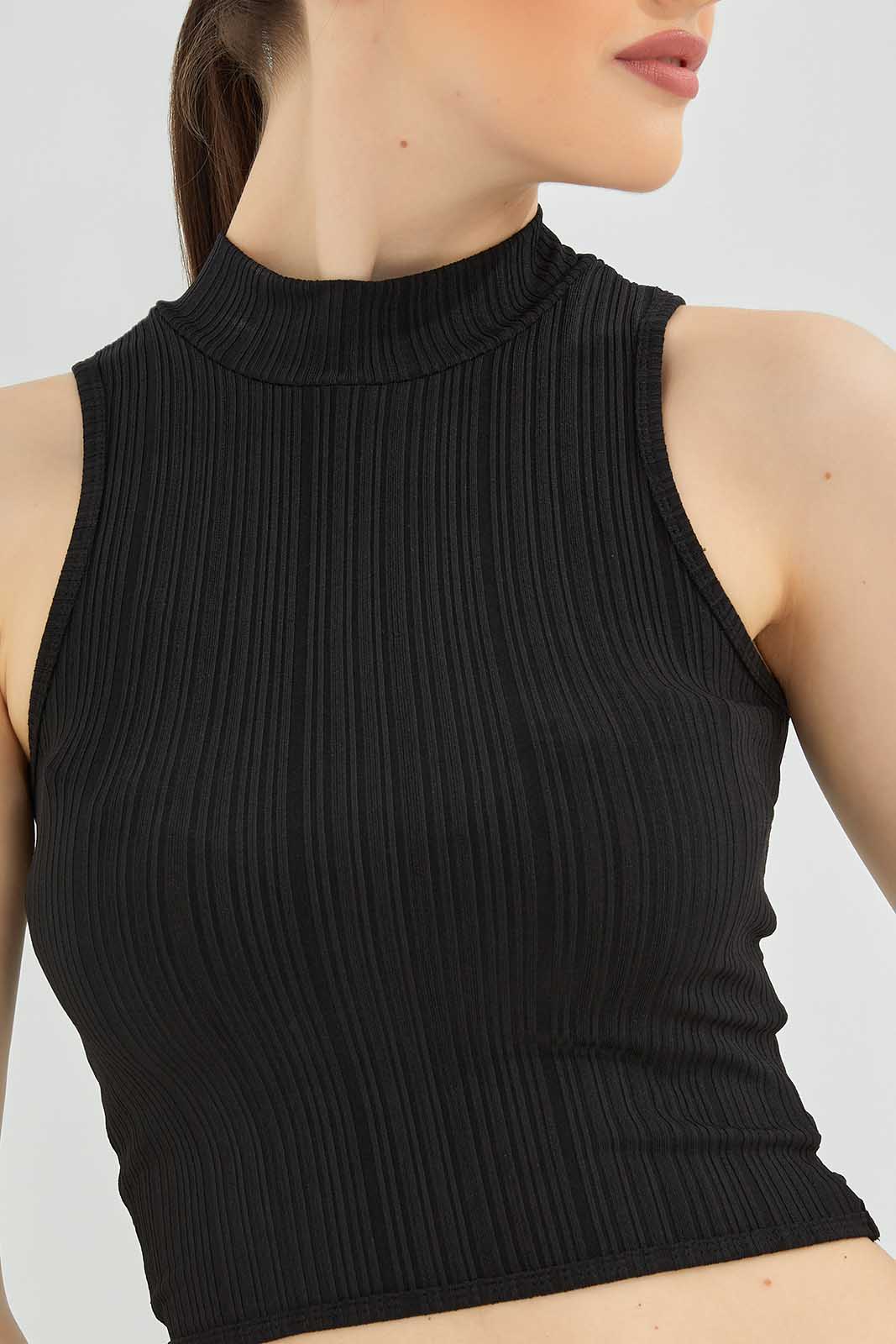 Redtag-Black-High-Neck-Ribbed-Vest-Category:Vests,-Colour:Black,-Deals:New-In,-Filter:Women's-Clothing,-New-In-Women-APL,-Non-Sale,-Section:Women,-W22B,-Women-Vests-Women's-