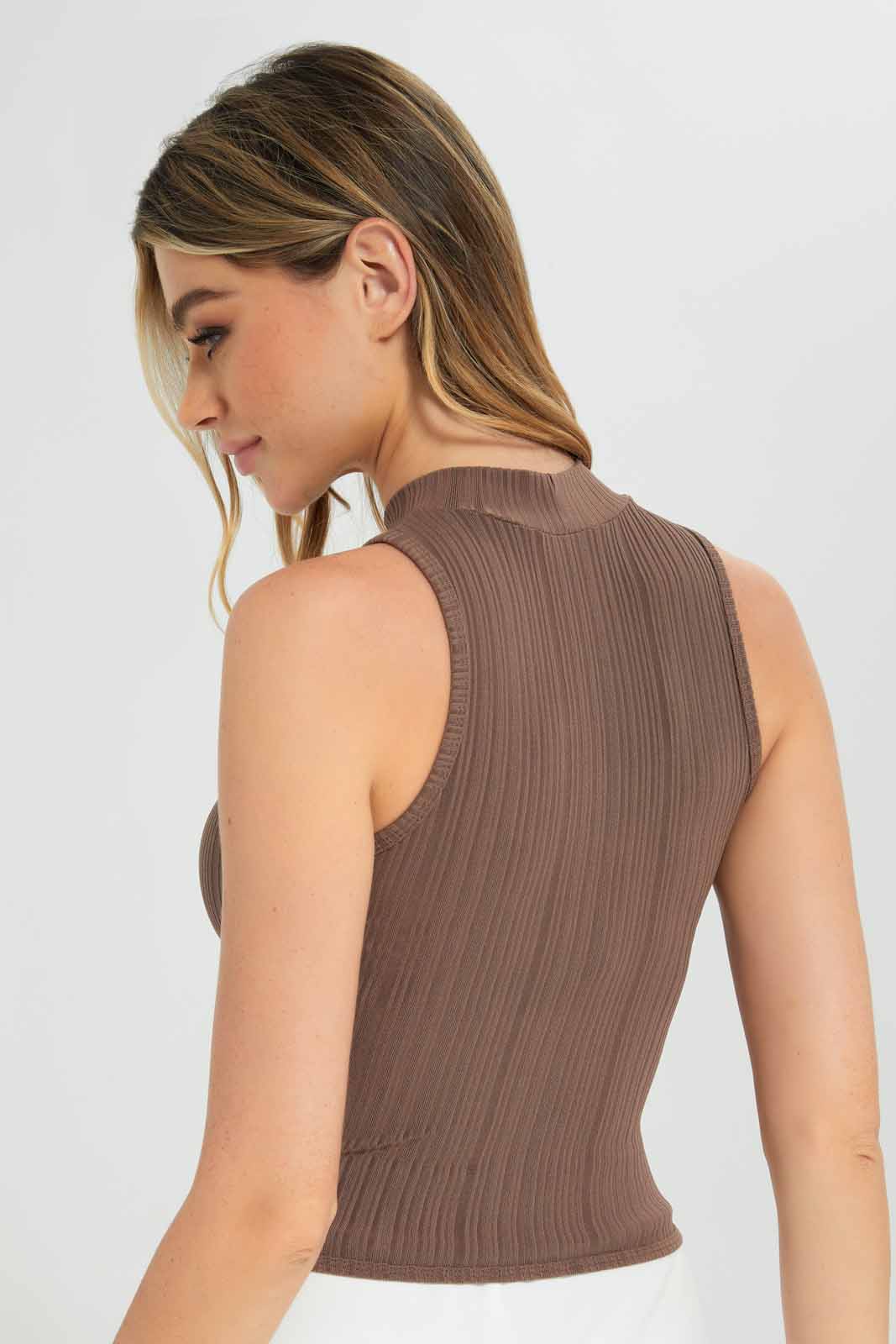 Redtag-Brown-High-Neck-Ribbed-Vest-Category:Vests,-Colour:Brown,-Deals:New-In,-Filter:Women's-Clothing,-New-In-Women-APL,-Non-Sale,-Section:Women,-W22B,-Women-Vests-Women's-