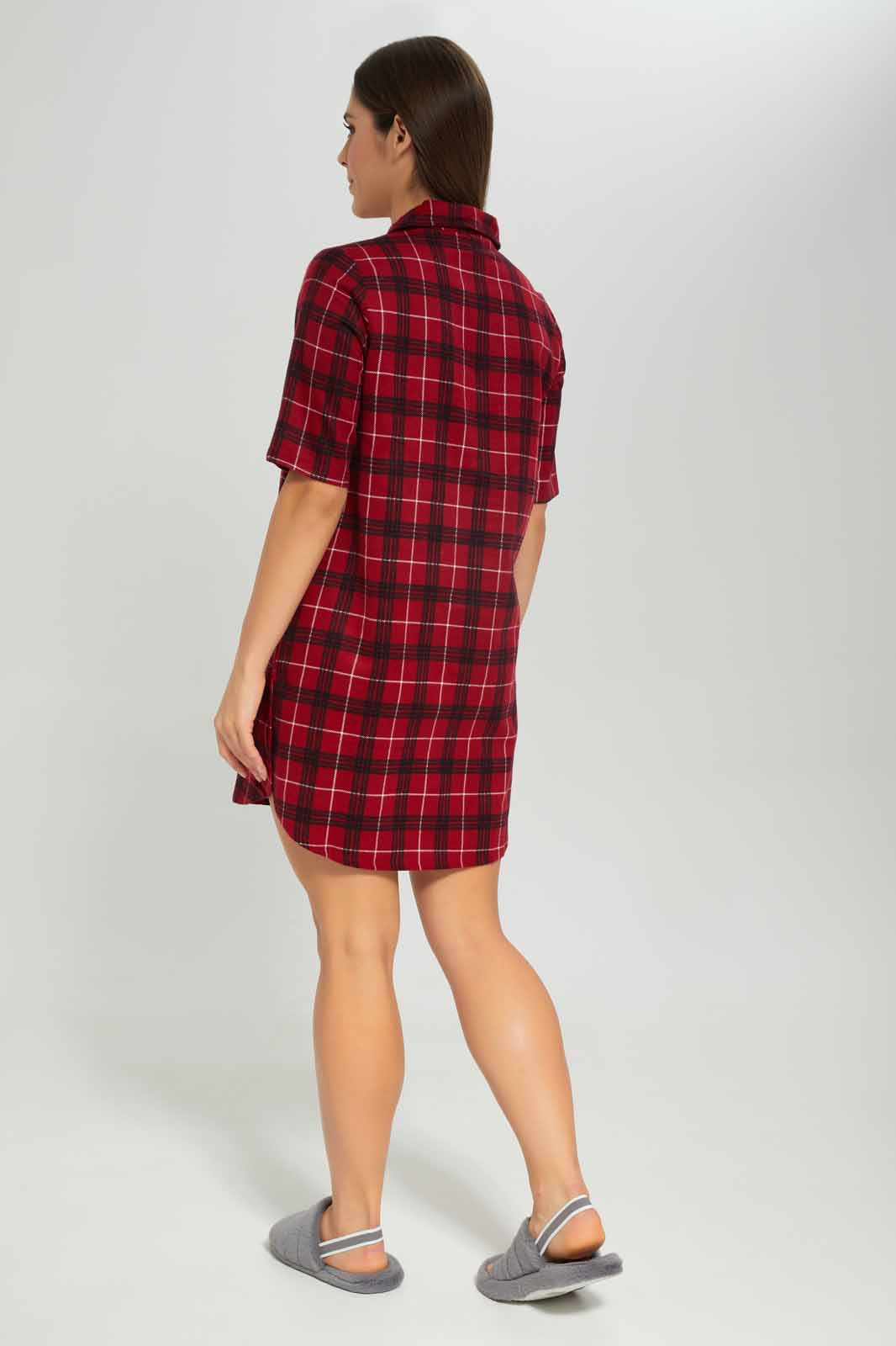 Redtag-Red-Woven-Cotton-Flannel-Nightshirt-Category:Nightshirts,-Colour:Red,-Deals:New-In,-Dept:Ladieswear,-Filter:Women's-Clothing,-New-In-Women-APL,-Non-Sale,-Section:Women,-W22A,-Women-Nightshirts--