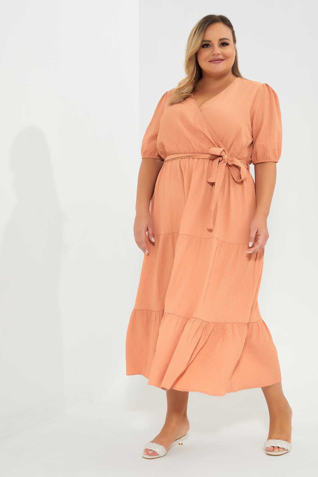 Redtag-Tiered-Long-Dress-Category:Dresses,-Colour:Apricot,-Deals:New-In,-Filter:Plus-Size,-LDP-Dresses,-New-In-LDP-APL,-Non-Sale,-Section:Women,-W22A-Women's-