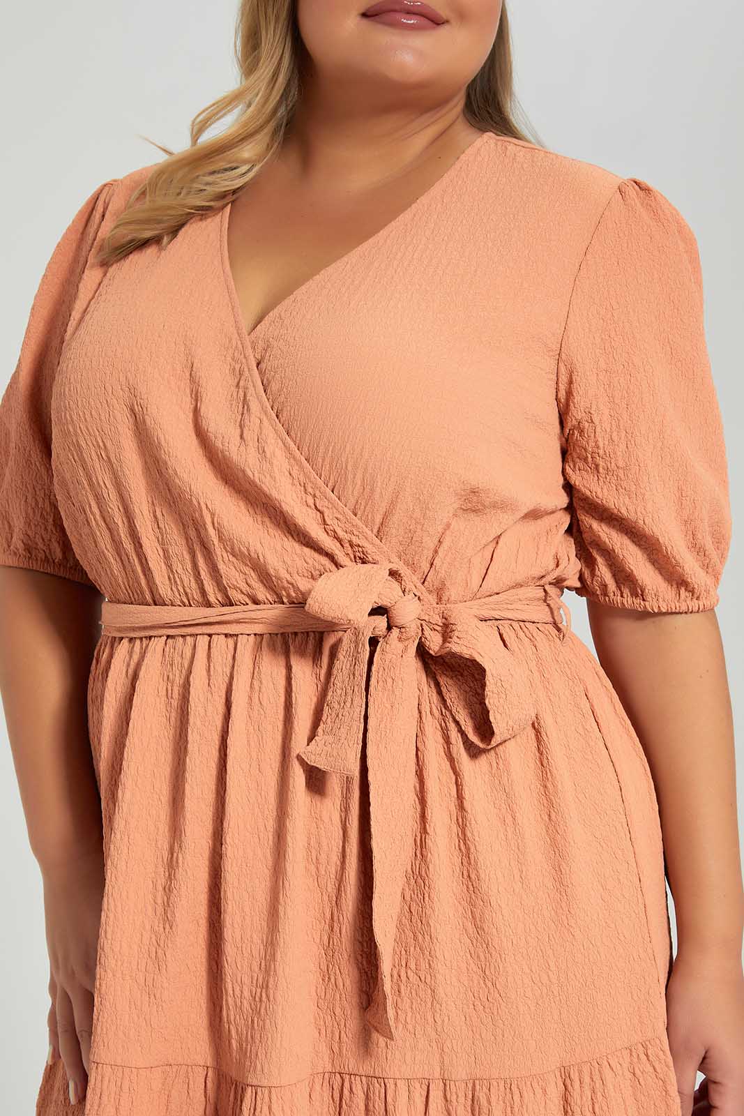 Redtag-Tiered-Long-Dress-Category:Dresses,-Colour:Apricot,-Deals:New-In,-Filter:Plus-Size,-LDP-Dresses,-New-In-LDP-APL,-Non-Sale,-Section:Women,-W22A-Women's-