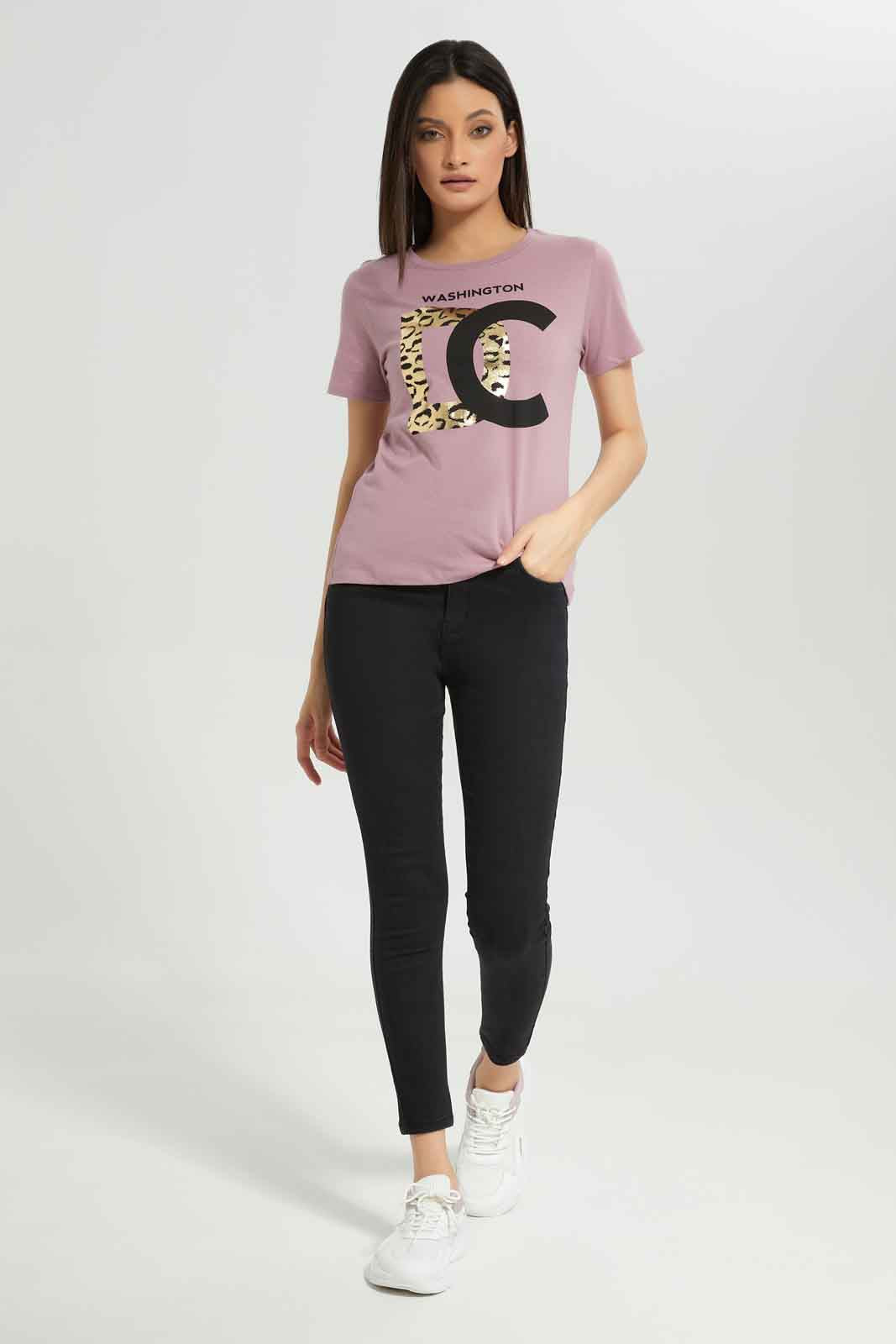 Redtag-Mauve-Printed-T-Shirt-Category:T-Shirts,-Colour:Mauve,-Deals:New-In,-Dept:Ladieswear,-Filter:Women's-Clothing,-New-In-Women-APL,-Non-Sale,-Section:Women,-TBL,-W22A,-Women-T-Shirts-Women's-