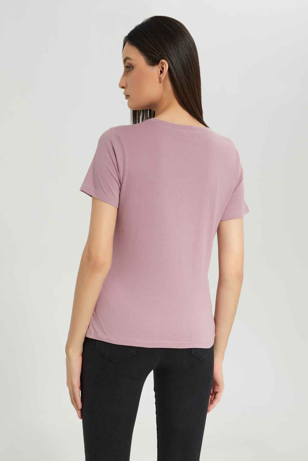 Redtag-Mauve-Printed-T-Shirt-Category:T-Shirts,-Colour:Mauve,-Deals:New-In,-Dept:Ladieswear,-Filter:Women's-Clothing,-New-In-Women-APL,-Non-Sale,-Section:Women,-TBL,-W22A,-Women-T-Shirts-Women's-