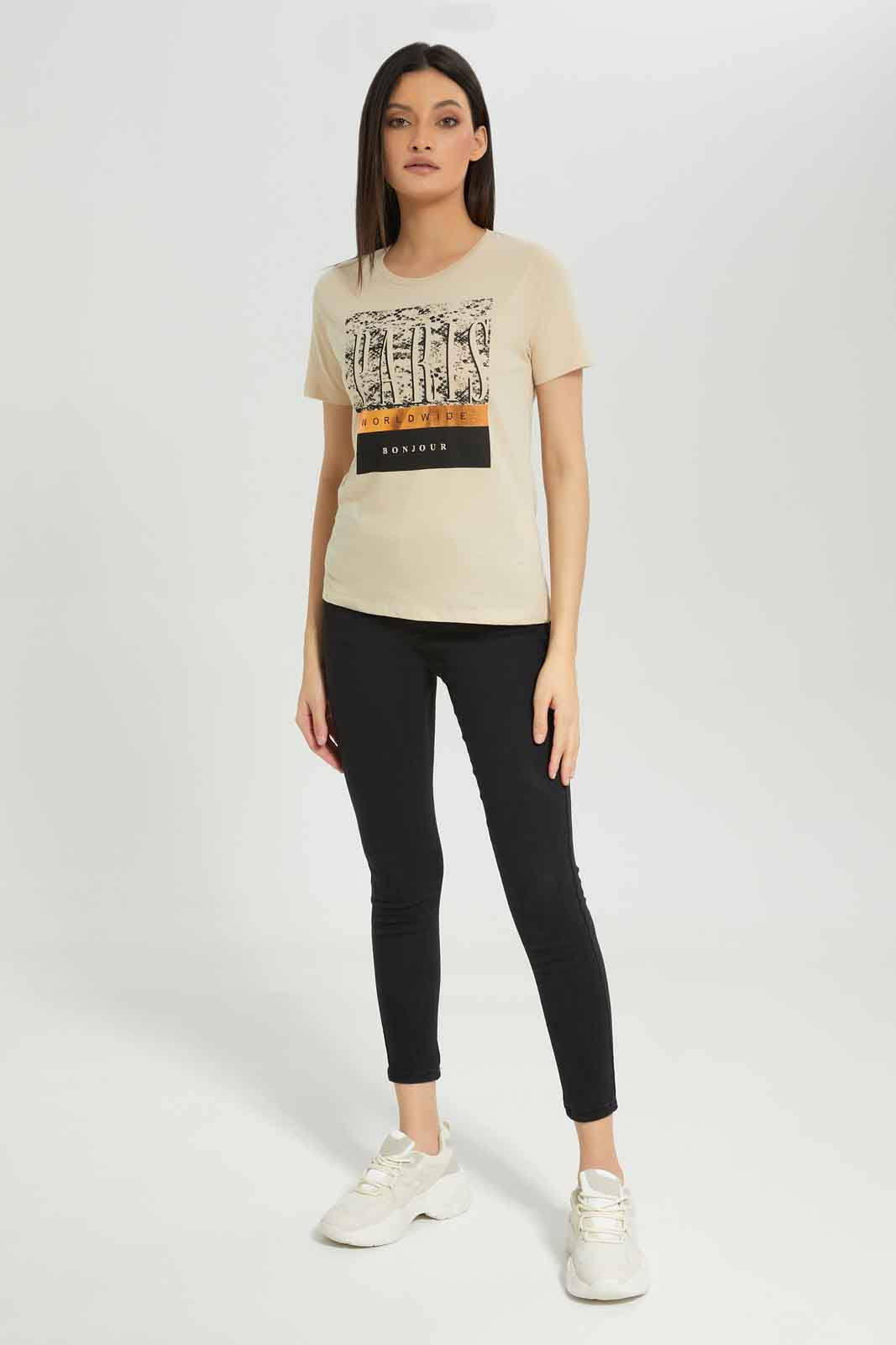 Redtag-Beige-Printed-T-Shirt-Category:T-Shirts,-Colour:Beige,-Deals:New-In,-Dept:Ladieswear,-Filter:Women's-Clothing,-New-In-Women-APL,-Non-Sale,-Section:Women,-TBL,-W22A,-Women-T-Shirts-Women's-