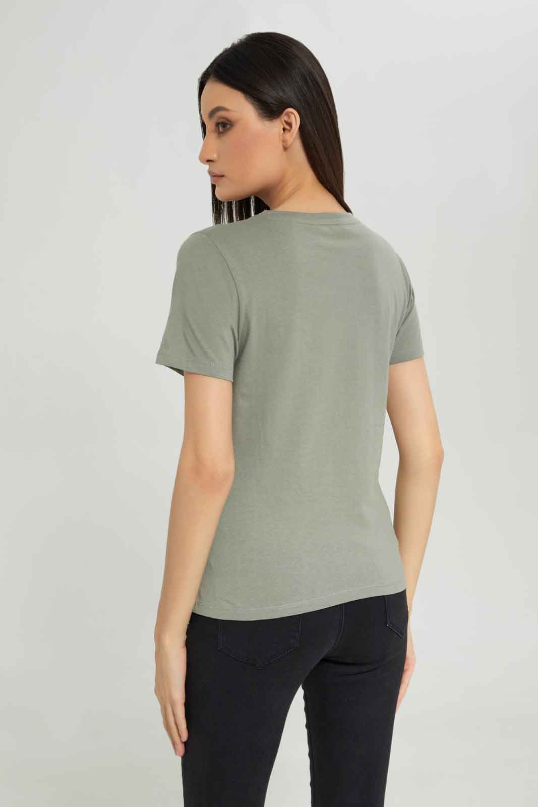 Redtag-Dark-Green-Printed-T-Shirt-Category:T-Shirts,-Colour:Olive,-Deals:New-In,-Dept:Ladieswear,-Filter:Women's-Clothing,-New-In-Women-APL,-Non-Sale,-Section:Women,-TBL,-W22A,-Women-T-Shirts-Women's-
