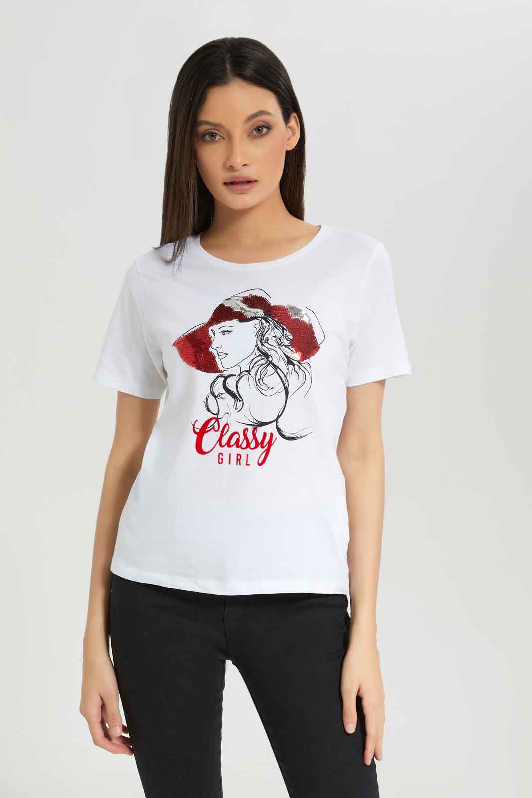 Redtag-White-Emblished-T-Shirt-Category:T-Shirts,-Colour:White,-Deals:New-In,-Dept:Ladieswear,-Filter:Women's-Clothing,-New-In-Women-APL,-Non-Sale,-Section:Women,-TBL,-W22A,-Women-T-Shirts-Women's-