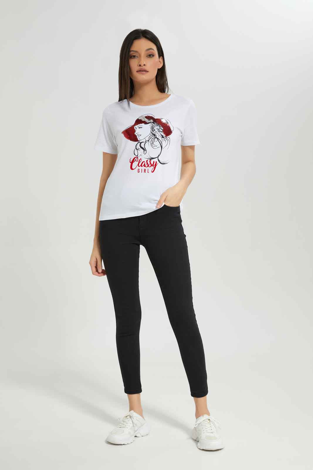 Redtag-White-Emblished-T-Shirt-Category:T-Shirts,-Colour:White,-Deals:New-In,-Dept:Ladieswear,-Filter:Women's-Clothing,-New-In-Women-APL,-Non-Sale,-Section:Women,-TBL,-W22A,-Women-T-Shirts-Women's-