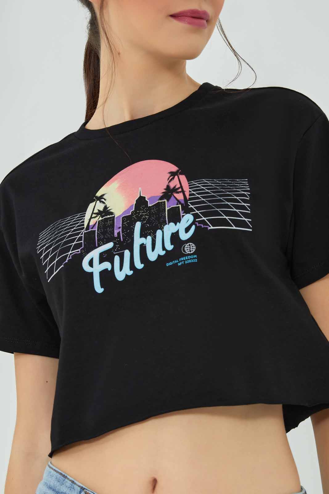 Redtag-Black-Metaverse-T-Shirt-Category:T-Shirts,-Colour:Black,-Deals:New-In,-FF,-Filter:Women's-Clothing,-New-In-Women-APL,-Non-Sale,-Section:Women,-W22A,-Women-T-Shirts-Women's-