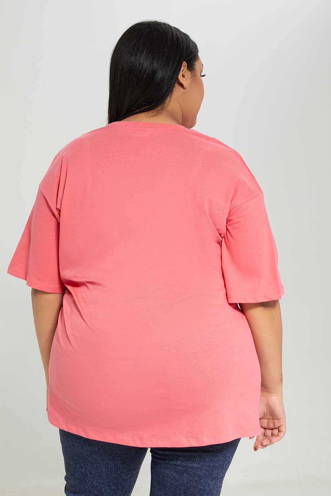 Women Plus Size Pink Floral T-Shirt