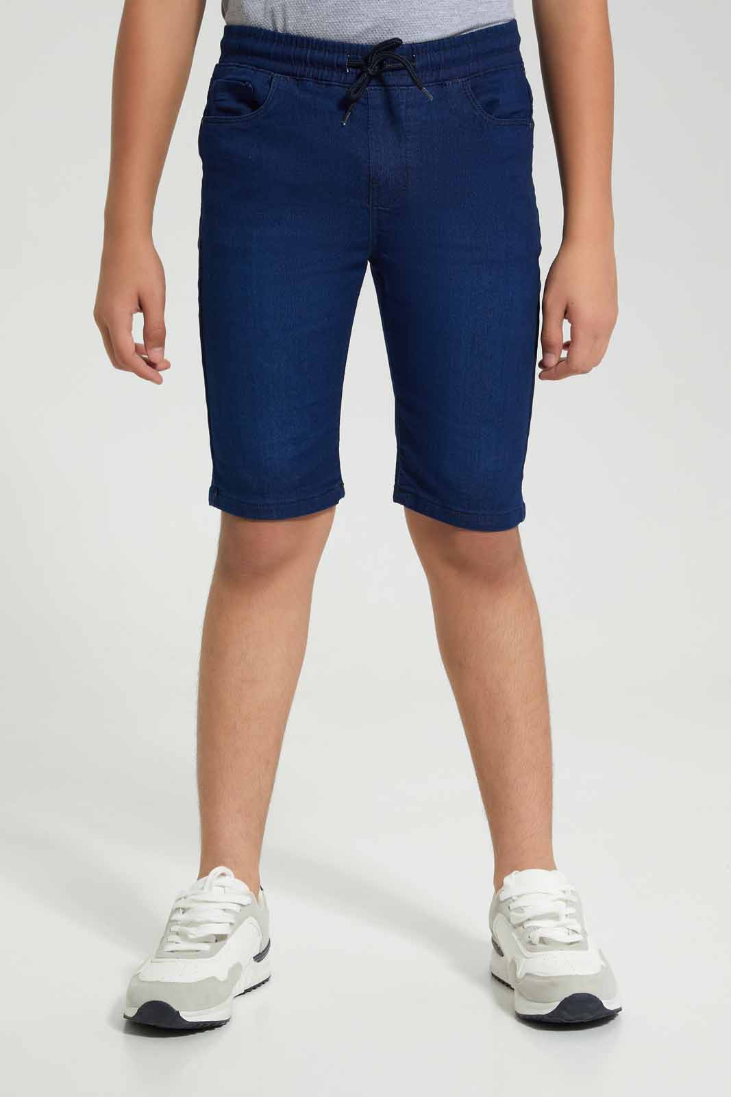 Redtag-Dark-Wash-Knit-Denim-Short-BSR-Shorts,-Category:Shorts,-Colour:Dark-Wash,-Deals:New-In,-Filter:Senior-Boys-(8-to-14-Yrs),-New-In-BSR-APL,-Non-Sale,-Section:Boys-(0-to-14Yrs),-W22O-Senior-Boys-9 to 14 Years