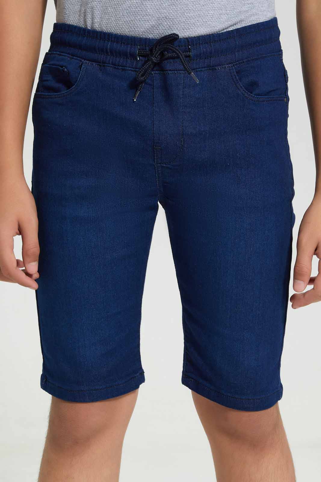 Redtag-Dark-Wash-Knit-Denim-Short-BSR-Shorts,-Category:Shorts,-Colour:Dark-Wash,-Deals:New-In,-Filter:Senior-Boys-(8-to-14-Yrs),-New-In-BSR-APL,-Non-Sale,-Section:Boys-(0-to-14Yrs),-W22O-Senior-Boys-9 to 14 Years