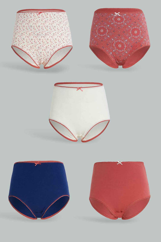 Redtag-Assorted-Print/Plain-Mama-Briefs-(5-Pack)-365,-Category:Briefs,-Colour:Assorted,-Deals:New-In,-Dept:Ladieswear,-Filter:Women's-Clothing,-New-In-Women-APL,-Non-Sale,-Section:Women,-Women-Briefs--