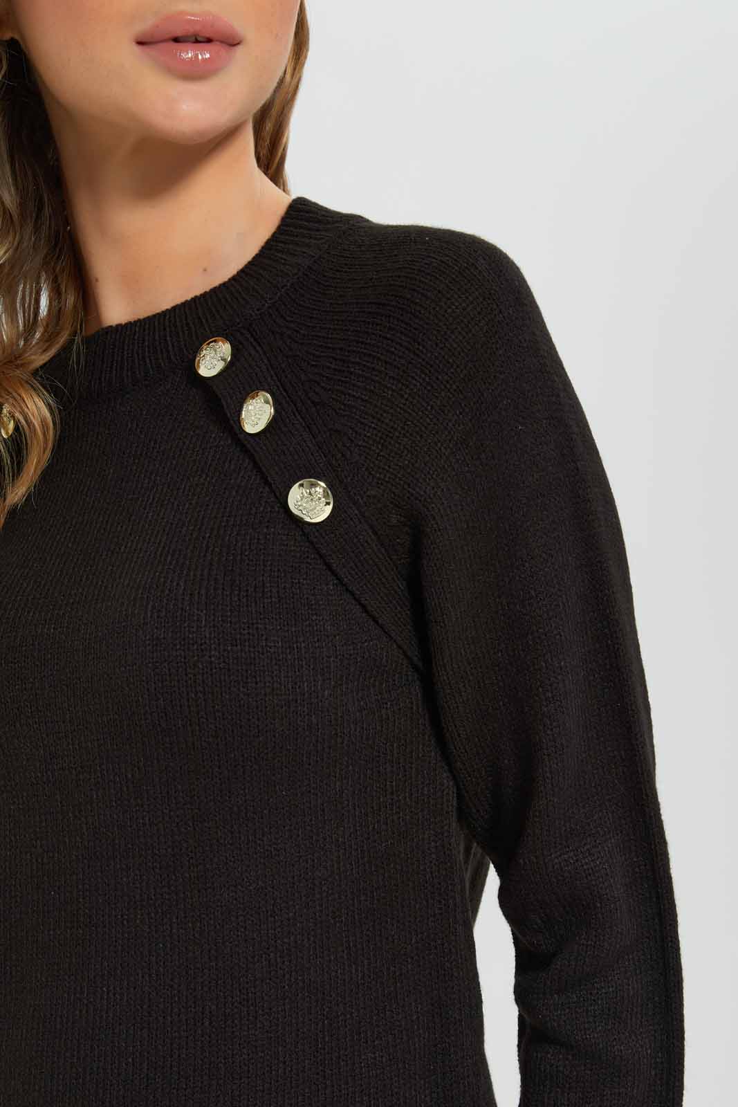 Redtag-Black-Solid-Button-Detailed-Pullover-Category:Pullovers,-Colour:Black,-Deals:New-In,-EHW,-Filter:Women's-Clothing,-New-In-Women-APL,-Non-Sale,-Section:Women,-W22B,-Women-Pullovers-Women's-