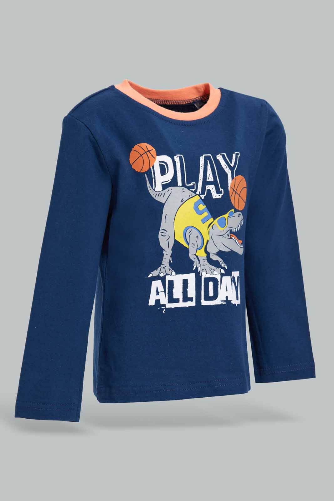 Redtag-Navy-And-Orange-Dino-Long-Slv-Pj-Set-(-4-Pack)-Category:Pyjama-Sets,-Colour:Navy,-Deals:New-In,-Dept:Boys,-Filter:Infant-Boys-(3-to-24-Mths),-INB-Pyjama-Sets,-New-In-INB-APL,-Non-Sale,-Section:Boys-(0-to-14Yrs),-W22A-Infant-Boys-3 to 24 Months