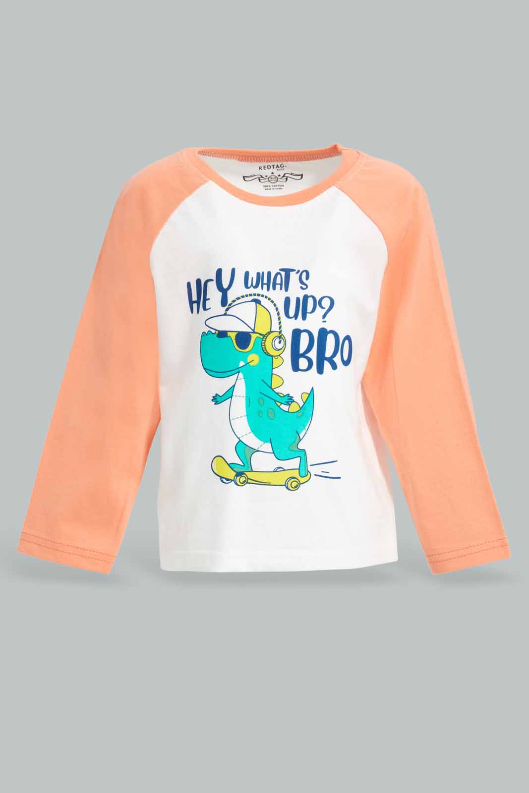 Redtag-Navy-And-Orange-Dino-Long-Slv-Pj-Set-(-4-Pack)-Category:Pyjama-Sets,-Colour:Navy,-Deals:New-In,-Dept:Boys,-Filter:Infant-Boys-(3-to-24-Mths),-INB-Pyjama-Sets,-New-In-INB-APL,-Non-Sale,-Section:Boys-(0-to-14Yrs),-W22A-Infant-Boys-3 to 24 Months