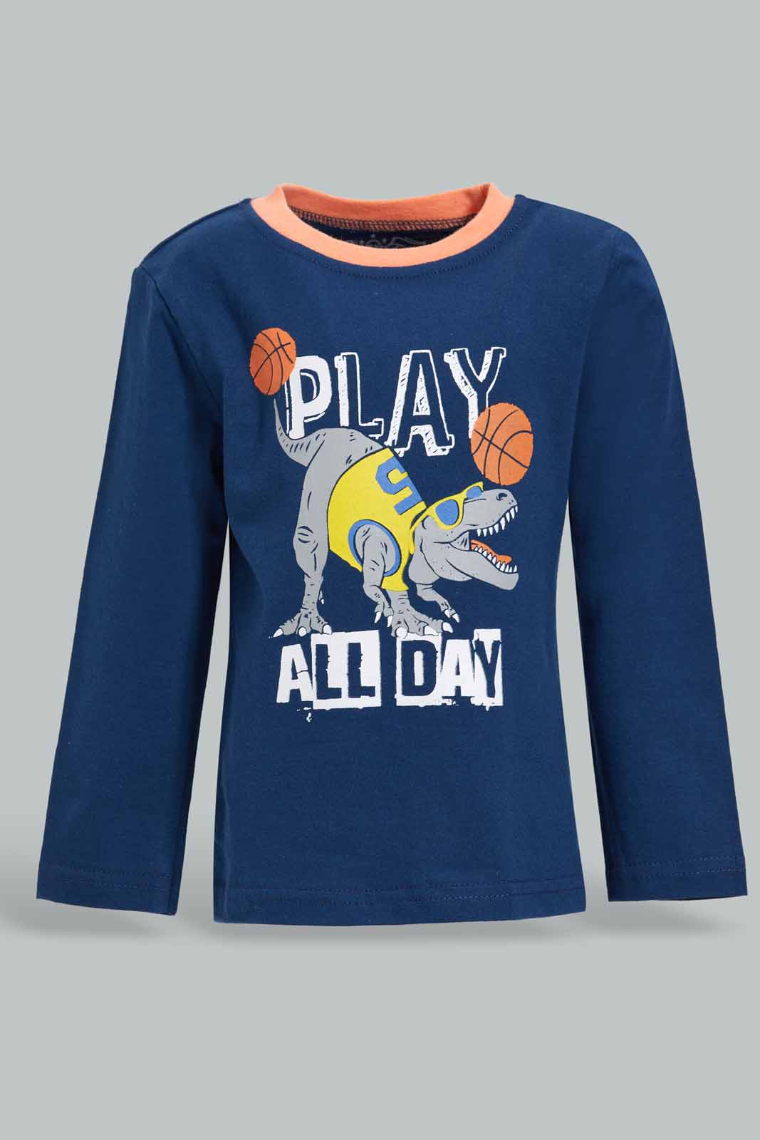 Redtag-Navy-And-Orange-Dino-Long-Slv-Pj-Set-(-4-Pack)-Category:Pyjama-Sets,-Colour:Navy,-Deals:New-In,-Dept:Boys,-Filter:Infant-Boys-(3-to-24-Mths),-INB-Pyjama-Sets,-New-In-INB-APL,-Non-Sale,-Section:Boys-(0-to-14Yrs),-W22A-Infant-Boys-3 to 24 Months