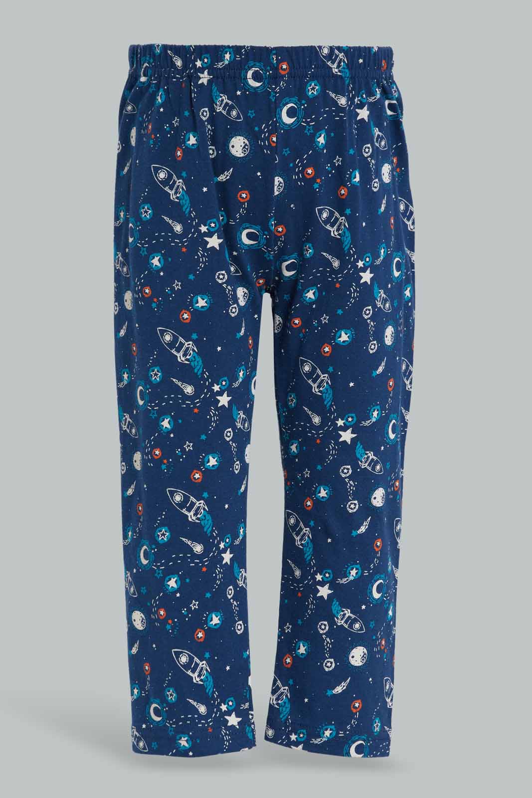 Redtag-Grey-And-Navy-Aop-Space-Long-Slvb-Pj-Set-(4-Pack)-Category:Pyjama-Sets,-Colour:Grey,-Deals:New-In,-Filter:Infant-Boys-(3-to-24-Mths),-INB-Pyjama-Sets,-New-In-INB-APL,-Non-Sale,-Section:Boys-(0-to-14Yrs),-W22B-Infant-Boys-3 to 24 Months