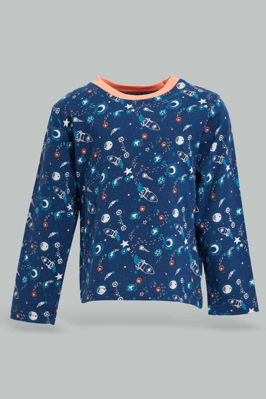 Redtag-Grey-And-Navy-Aop-Space-Long-Slvb-Pj-Set-(4-Pack)-Category:Pyjama-Sets,-Colour:Grey,-Deals:New-In,-Filter:Infant-Boys-(3-to-24-Mths),-INB-Pyjama-Sets,-New-In-INB-APL,-Non-Sale,-Section:Boys-(0-to-14Yrs),-W22B-Infant-Boys-3 to 24 Months