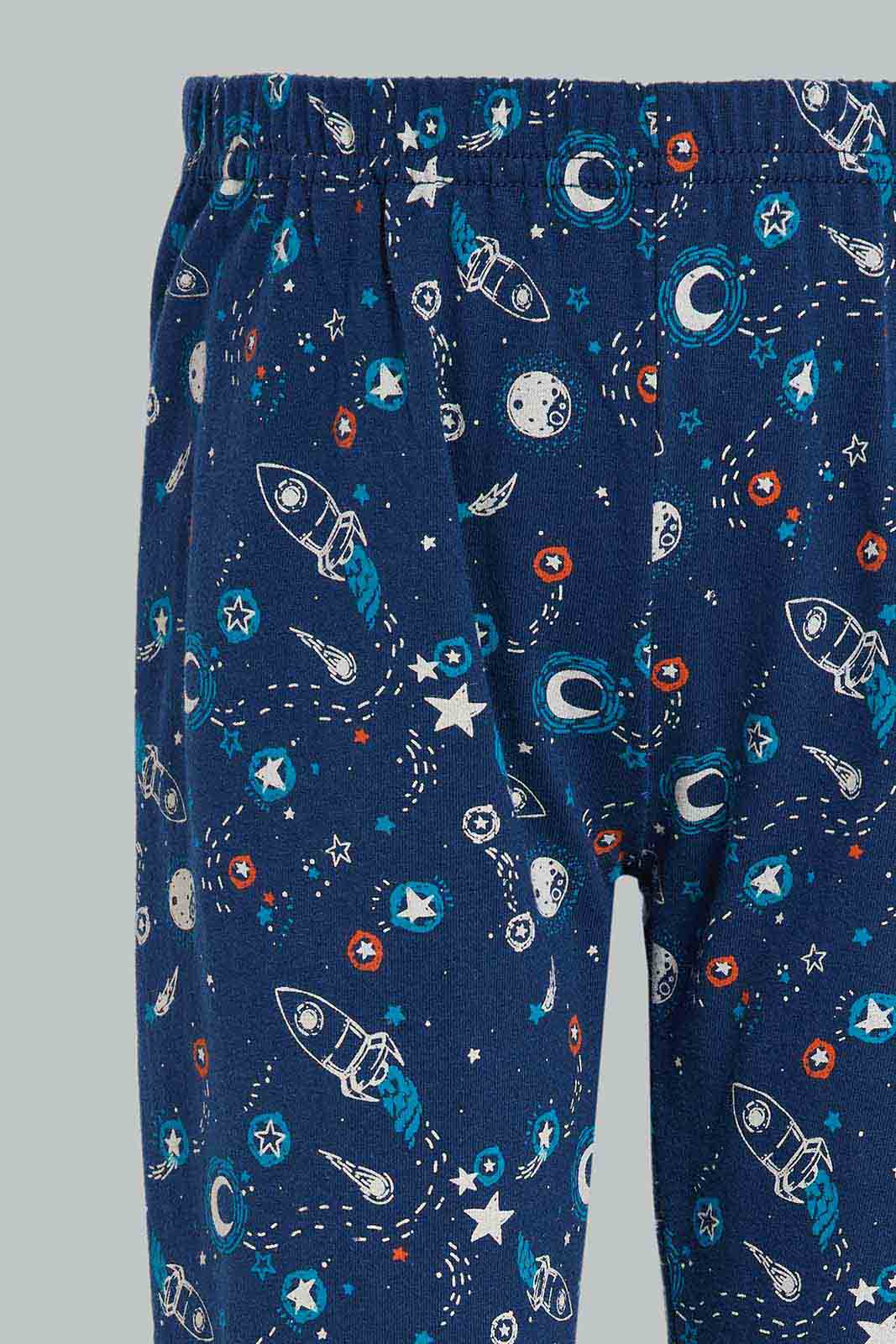 Redtag-Grey-And-Navy-Aop-Space-Long-Slvb-Pj-Set-(4-Pack)-Category:Pyjama-Sets,-Colour:Grey,-Deals:New-In,-Filter:Infant-Boys-(3-to-24-Mths),-INB-Pyjama-Sets,-New-In-INB-APL,-Non-Sale,-Section:Boys-(0-to-14Yrs),-W22B-Infant-Boys-3 to 24 Months