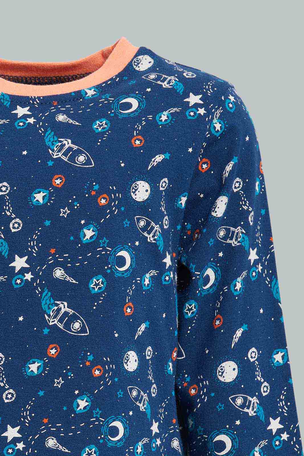 Redtag-Grey-And-Navy-Aop-Space-Long-Slvb-Pj-Set-(4-Pack)-Category:Pyjama-Sets,-Colour:Grey,-Deals:New-In,-Filter:Infant-Boys-(3-to-24-Mths),-INB-Pyjama-Sets,-New-In-INB-APL,-Non-Sale,-Section:Boys-(0-to-14Yrs),-W22B-Infant-Boys-3 to 24 Months
