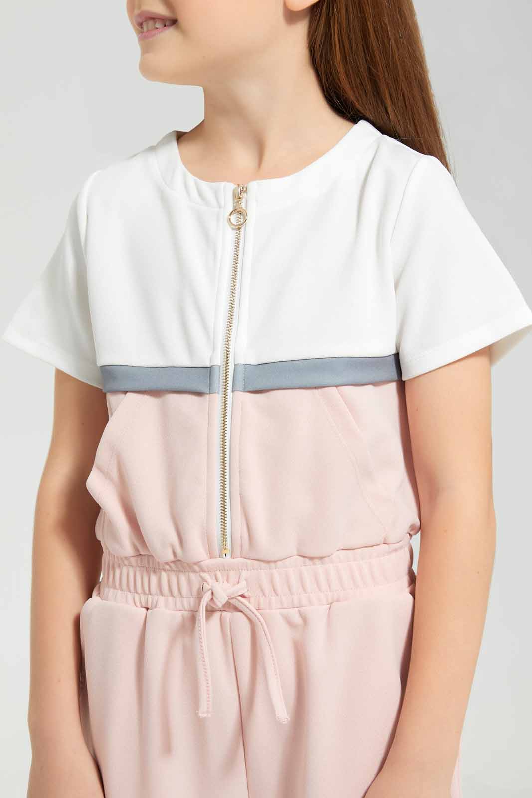 Redtag-Pink/White-Jumpsuit-Category:Jumpsuits,-Colour:Apricot,-Deals:New-In,-Filter:Girls-(2-to-8-Yrs),-GIR-Jumpsuits,-New-In-GIR-APL,-Non-Sale,-Section:Girls-(0-to-14Yrs),-W22A-Girls-2 to 8 Years