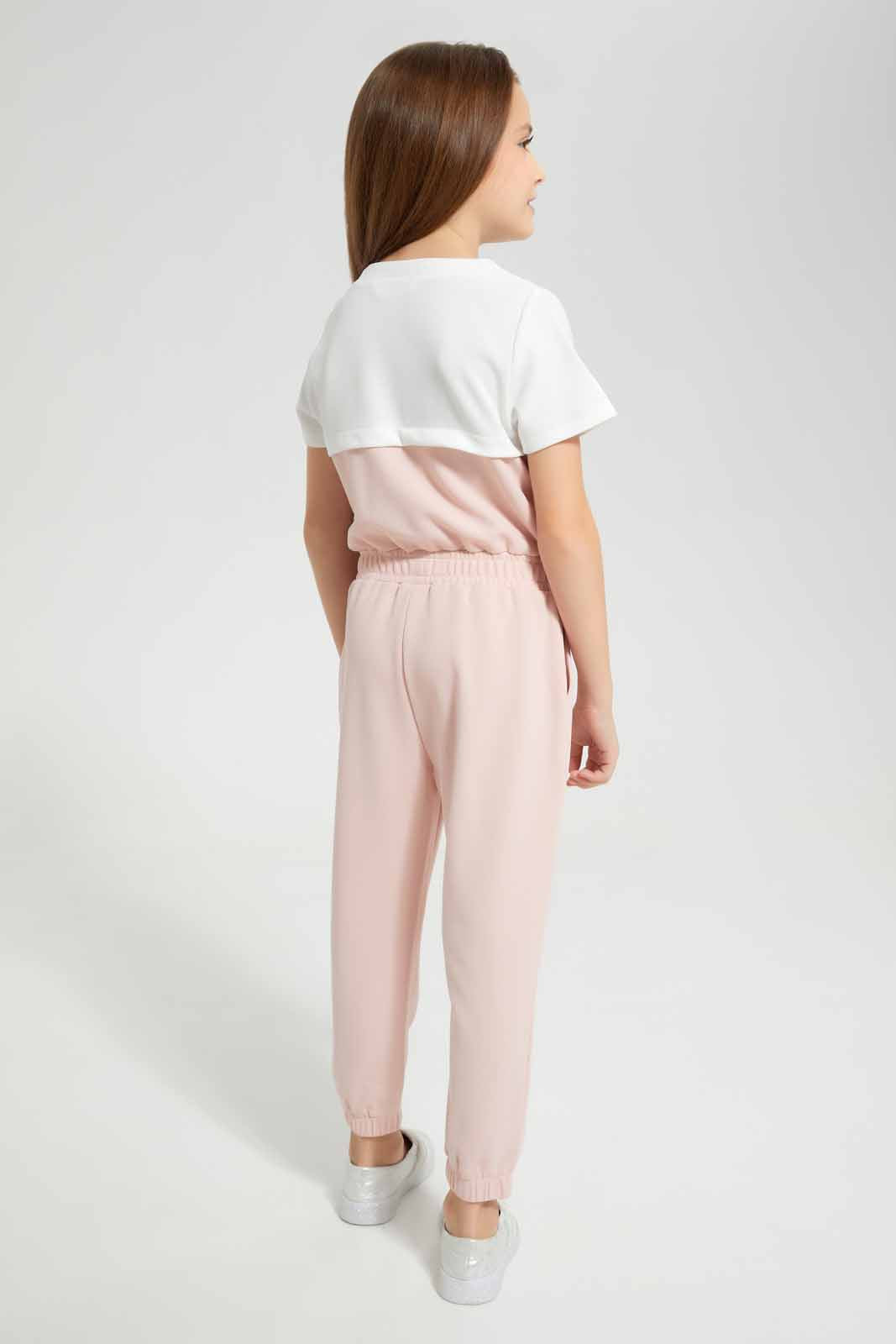Redtag-Pink/White-Jumpsuit-Category:Jumpsuits,-Colour:Apricot,-Deals:New-In,-Filter:Girls-(2-to-8-Yrs),-GIR-Jumpsuits,-New-In-GIR-APL,-Non-Sale,-Section:Girls-(0-to-14Yrs),-W22A-Girls-2 to 8 Years