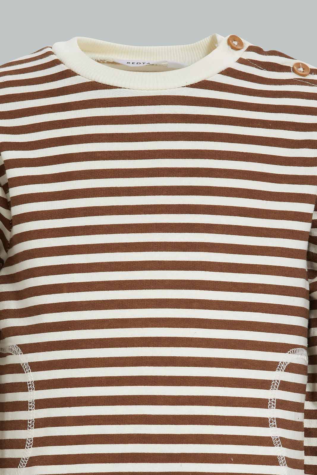 Redtag-Brown-And-White-Stripe-Set-Top-And-Bottom-Terry-Set-Category:Sets,-Colour:Brown,-Deals:New-In,-Dept:Boys,-Filter:Infant-Boys-(3-to-24-Mths),-INB-Sets,-New-In-INB-APL,-Non-Sale,-Section:Boys-(0-to-14Yrs),-W22B-Infant-Boys-3 to 24 Months