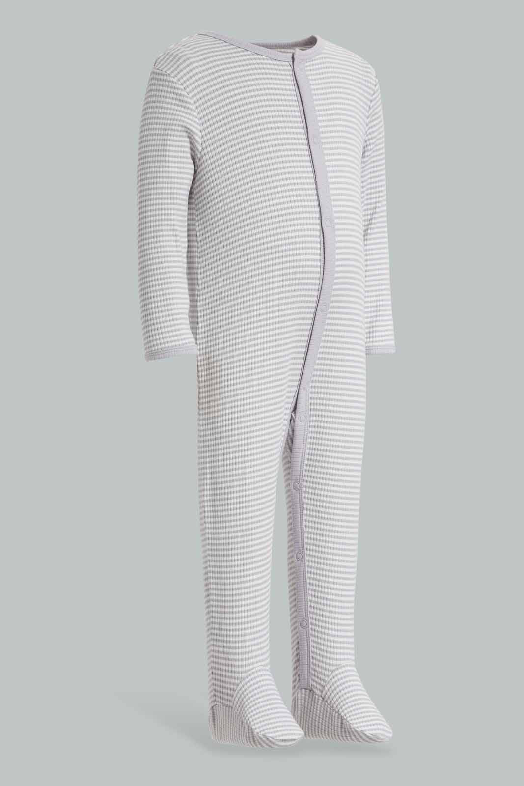 Redtag-Grey-AOP-Stripe-Rib-Sleepsuit-Category:Sleepsuits,-Colour:Grey,-Deals:New-In,-Filter:Baby-(0-to-12-Mths),-NBB-Sleepsuits,-New-In-NBB-APL,-Non-Sale,-Section:Boys-(0-to-14Yrs),-W22A-Baby-0 to 12 Months
