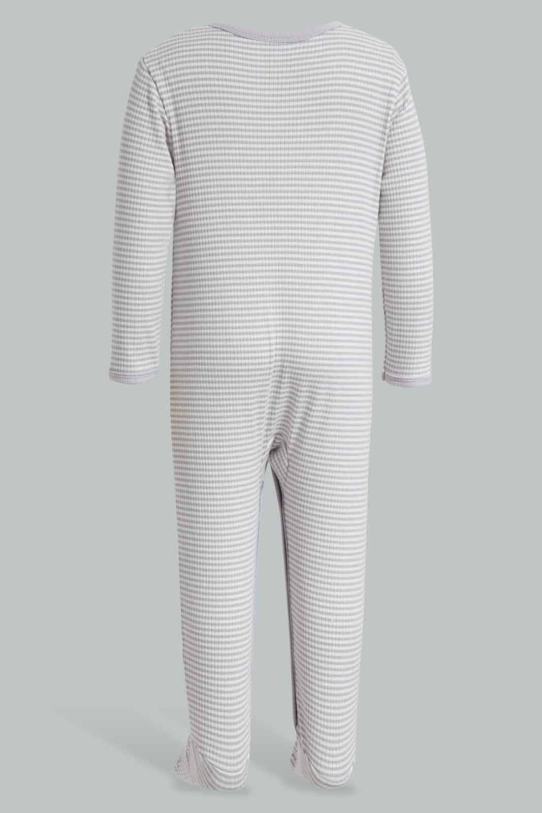 Redtag-Grey-AOP-Stripe-Rib-Sleepsuit-Category:Sleepsuits,-Colour:Grey,-Deals:New-In,-Filter:Baby-(0-to-12-Mths),-NBB-Sleepsuits,-New-In-NBB-APL,-Non-Sale,-Section:Boys-(0-to-14Yrs),-W22A-Baby-0 to 12 Months