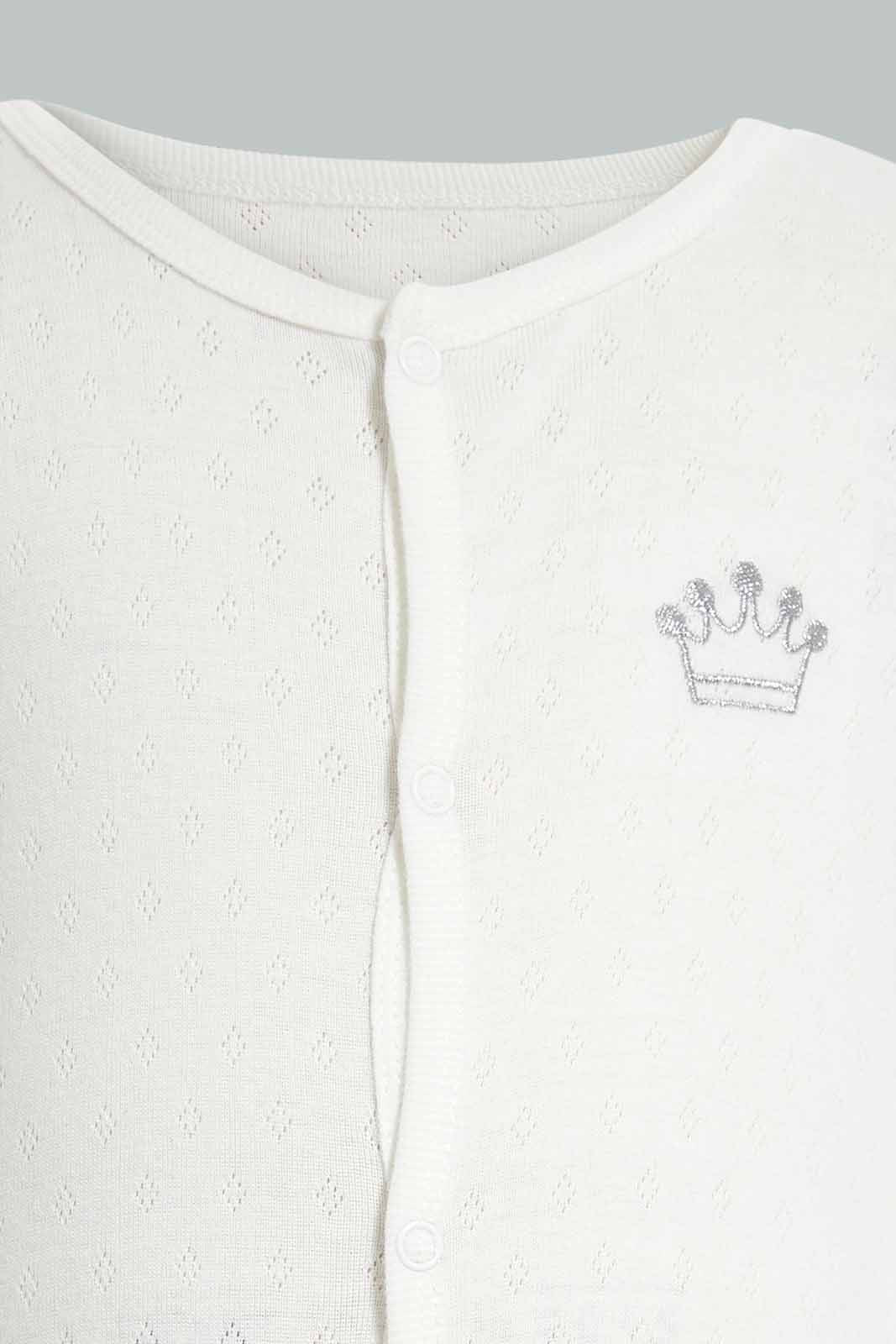 Redtag-White-Crown-Pointelle-Sleepsuit-Category:Sleepsuits,-Colour:White,-Deals:New-In,-Filter:Baby-(0-to-12-Mths),-NBB-Sleepsuits,-New-In-NBB-APL,-Non-Sale,-Section:Boys-(0-to-14Yrs),-W22A-Baby-0 to 12 Months