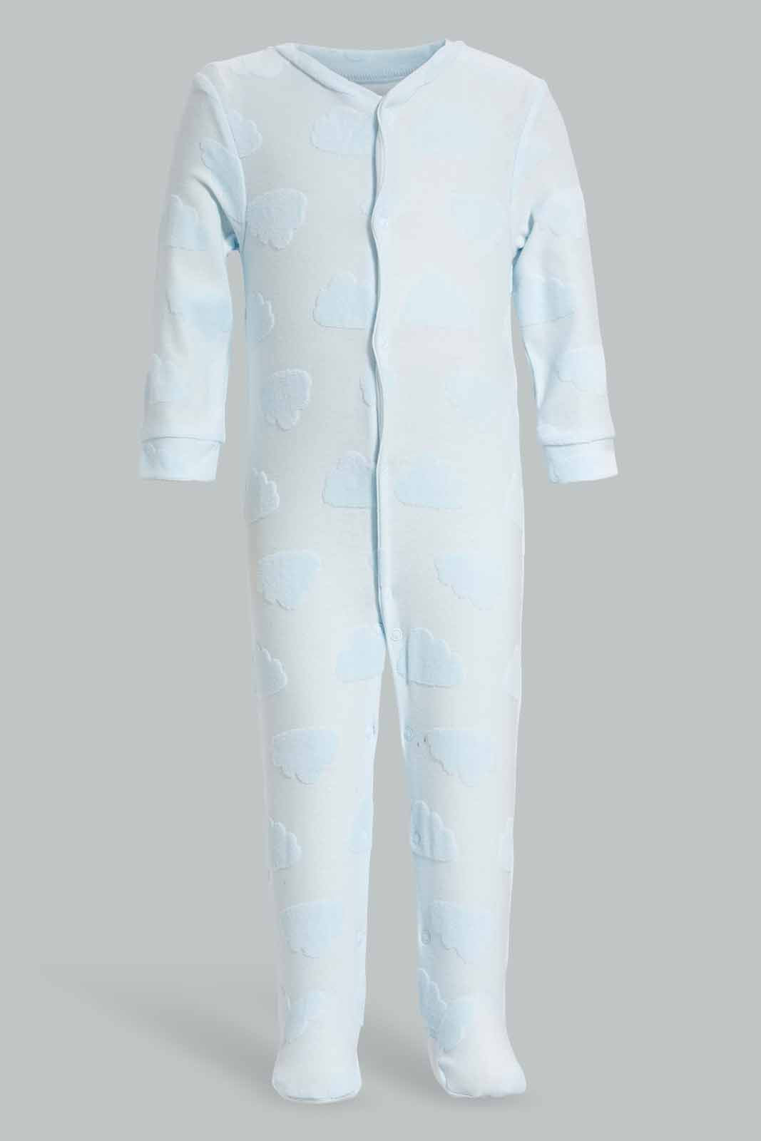 Redtag-Blue-cloud-Jacquard-sllepsuit-Category:Sleepsuits,-Colour:Blue,-Deals:New-In,-Filter:Baby-(0-to-12-Mths),-NBB-Sleepsuits,-New-In-NBB-APL,-Non-Sale,-Section:Boys-(0-to-14Yrs),-W22A-Baby-0 to 12 Months