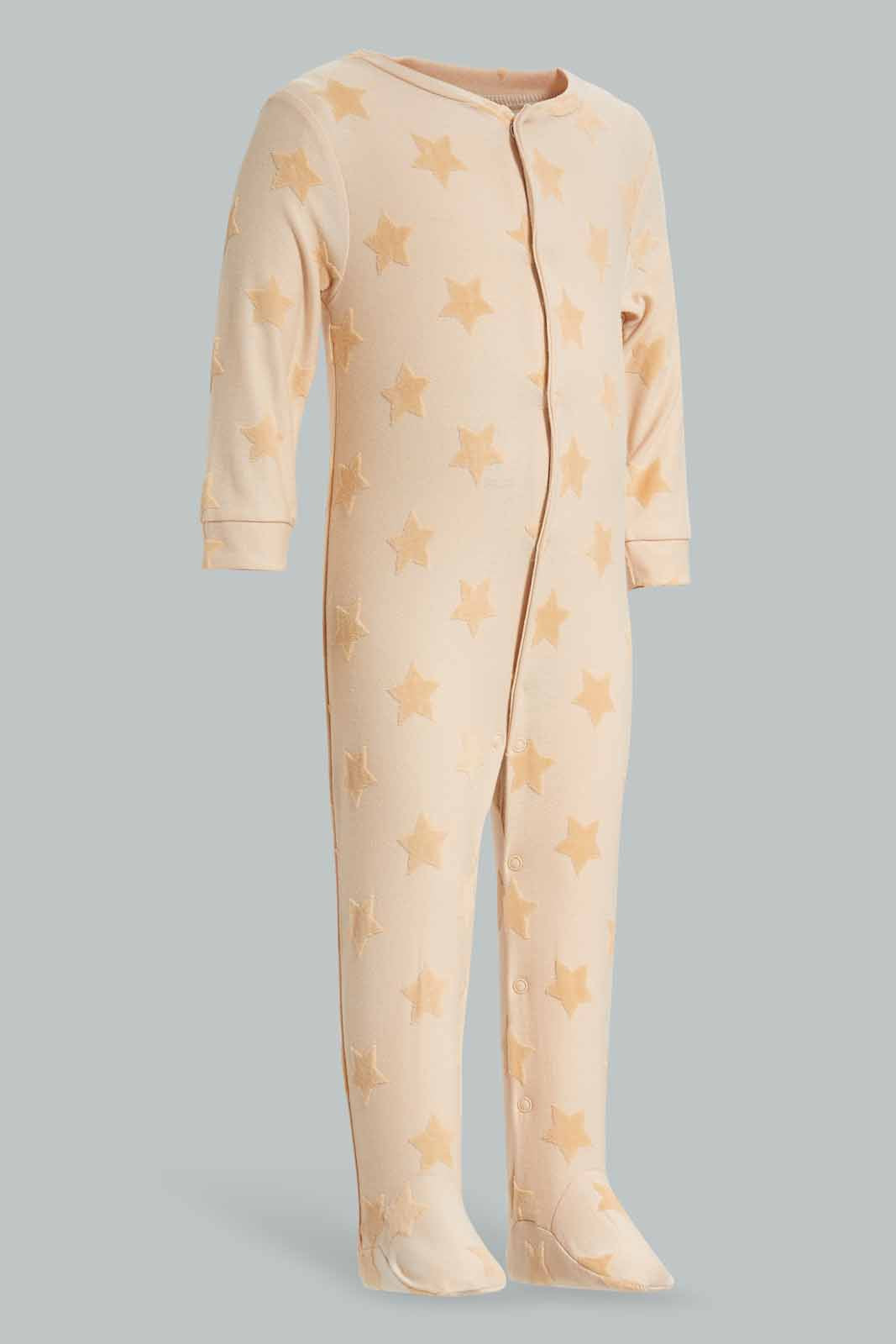 Redtag-Beige-Star-Jacquard-sleepsuit-Category:Sleepsuits,-Colour:Beige,-Deals:New-In,-Filter:Baby-(0-to-12-Mths),-NBB-Sleepsuits,-New-In-NBB-APL,-Non-Sale,-Section:Boys-(0-to-14Yrs),-W22A-Baby-0 to 12 Months