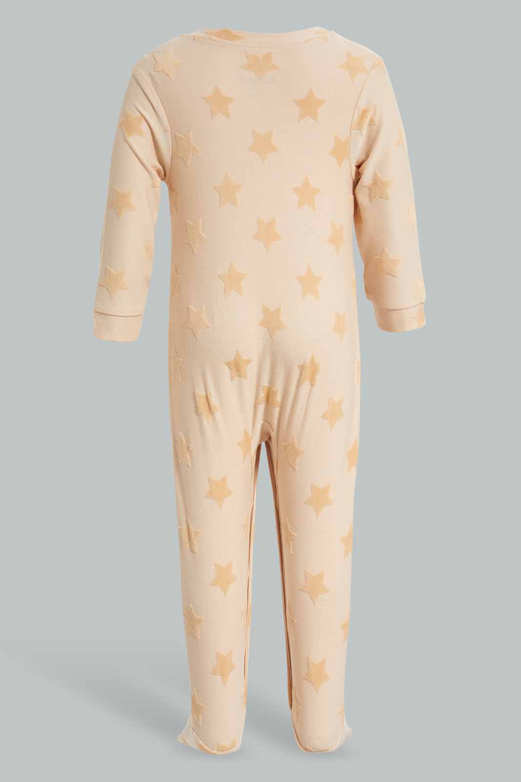 Redtag-Beige-Star-Jacquard-sleepsuit-Category:Sleepsuits,-Colour:Beige,-Deals:New-In,-Filter:Baby-(0-to-12-Mths),-NBB-Sleepsuits,-New-In-NBB-APL,-Non-Sale,-Section:Boys-(0-to-14Yrs),-W22A-Baby-0 to 12 Months