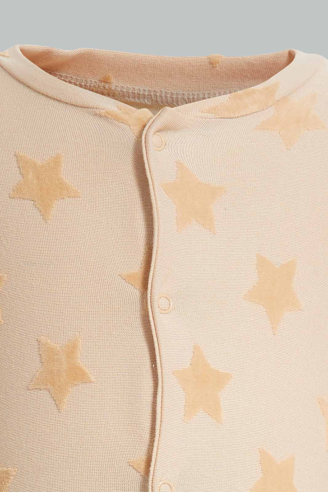 Redtag-Beige-Star-Jacquard-sleepsuit-Category:Sleepsuits,-Colour:Beige,-Deals:New-In,-Filter:Baby-(0-to-12-Mths),-NBB-Sleepsuits,-New-In-NBB-APL,-Non-Sale,-Section:Boys-(0-to-14Yrs),-W22A-Baby-0 to 12 Months