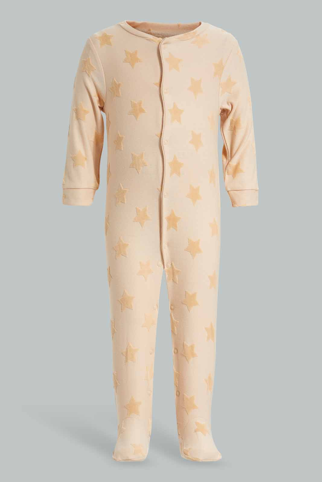 Redtag-Beige-Star-Jacquard-sleepsuit-Category:Sleepsuits,-Colour:Beige,-Deals:New-In,-Filter:Baby-(0-to-12-Mths),-NBB-Sleepsuits,-New-In-NBB-APL,-Non-Sale,-Section:Boys-(0-to-14Yrs),-W22A-Baby-0 to 12 Months